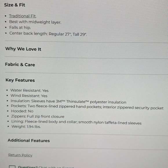 LL Bean Men’s Warm-Up Fleece Lined Jacket. Size XL Color:  Taupe Brown. - Picture 5 of 5